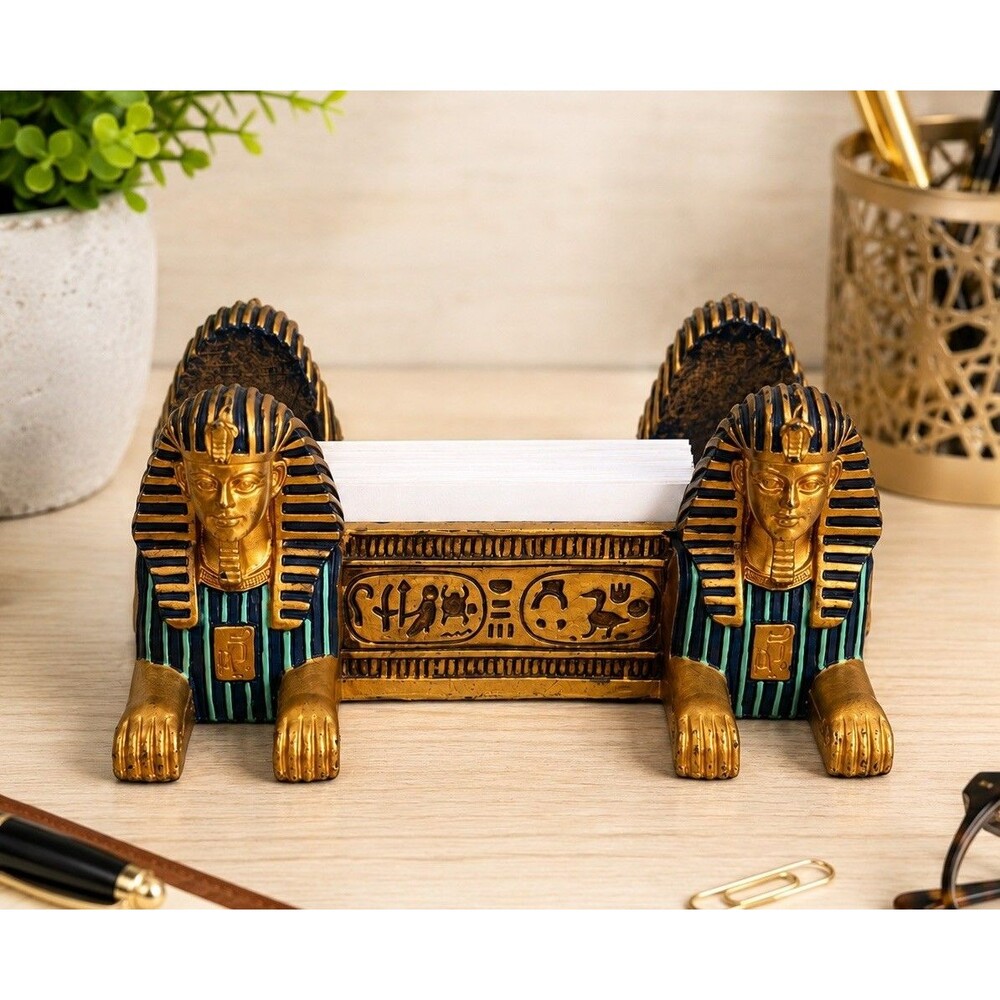 Vintage Egyptian Sphinx Business Card Holder Mail Desk Organizer Hieroglyphics
